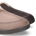 Home shoes with clog design and wool lining for large sizes.