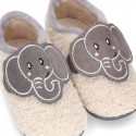 Wool knit ELEPHANT design home shoes laceless.