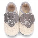 Wool knit ELEPHANT design home shoes laceless.