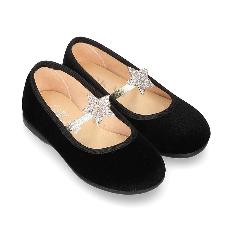 black velvet flat shoes