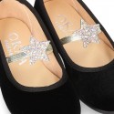 Special velvet canvas Ballet flat shoes with GOLDEN STAR design.