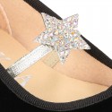 Special velvet canvas Ballet flat shoes with GOLDEN STAR design.