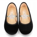 Special velvet canvas Ballet flat shoes with GOLDEN STAR design.