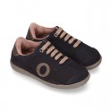 SPORT OKAA suede leather kids Tennis shoes with shoelaces closure.