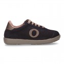 SPORT OKAA suede leather kids Tennis shoes with shoelaces closure.