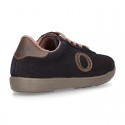 SPORT OKAA suede leather kids Tennis shoes with shoelaces closure.