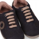 SPORT OKAA suede leather kids Tennis shoes with shoelaces closure.