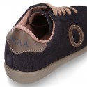 SPORT OKAA suede leather kids Tennis shoes with shoelaces closure.