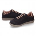 SPORT OKAA suede leather kids Tennis shoes with shoelaces closure.