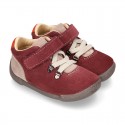 Suede leather Kids SPORT ankle boots with elastic laces and hook and loop strap closure.