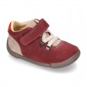 Suede leather Kids SPORT ankle boots with elastic laces and hook and loop strap closure.