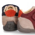 Suede leather Kids SPORT ankle boots with elastic laces and hook and loop strap closure.