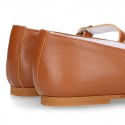 Girl Mary Jane shoes with FRINGED design in nappa leather in TAN color.