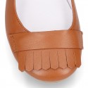 Girl Mary Jane shoes with FRINGED design in nappa leather in TAN color.