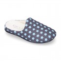 STARS print design corduroy home shoes with opened shape.