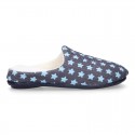 STARS print design corduroy home shoes with opened shape.