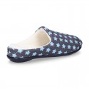 STARS print design corduroy home shoes with opened shape.