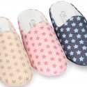 STARS print design corduroy home shoes with opened shape.