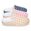 STARS print design corduroy home shoes with opened shape.