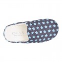 STARS print design corduroy home shoes with opened shape.