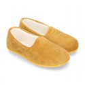 SQUARE design wool knit closed shape kids home shoes.