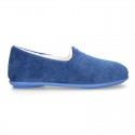 SQUARE design wool knit closed shape kids home shoes.