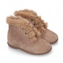 Classic kids suede leather little bootie with FAKE HAIR design.