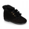 Classic kids suede leather little bootie with FAKE HAIR design.