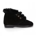 Classic kids suede leather little bootie with FAKE HAIR design.