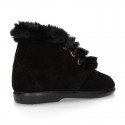 Classic kids suede leather little bootie with FAKE HAIR design.