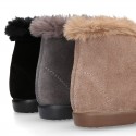 Classic kids suede leather little bootie with FAKE HAIR design.