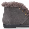 Classic kids suede leather little bootie with FAKE HAIR design.