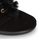 Classic kids suede leather little bootie with FAKE HAIR design.