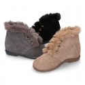 Classic kids suede leather little bootie with FAKE HAIR design.