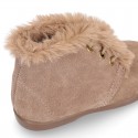 Classic kids suede leather little bootie with FAKE HAIR design.