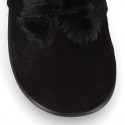 Classic kids suede leather little bootie with FAKE HAIR design.