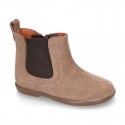 Suede leather little ankle boot shoes with elastic band a zipper closure design.