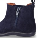 Suede leather little ankle boot shoes with elastic band a zipper closure design.