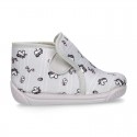 UNICORN print wool knit bootie home shoes with hook and loop strap.
