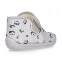 UNICORN print wool knit bootie home shoes with hook and loop strap.