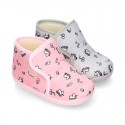 UNICORN print wool knit bootie home shoes with hook and loop strap.