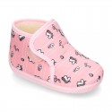 UNICORN print wool knit bootie home shoes with hook and loop strap.