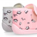 UNICORN print wool knit bootie home shoes with hook and loop strap.