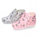 UNICORN print wool knit bootie home shoes with hook and loop strap.