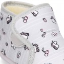 UNICORN print wool knit bootie home shoes with hook and loop strap.