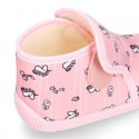 UNICORN print wool knit bootie home shoes with hook and loop strap.