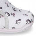 UNICORN print wool knit bootie home shoes with hook and loop strap.