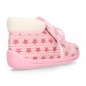 STARS print wool knit bootie home shoes with shoelaces closure.