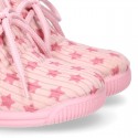 STARS print wool knit bootie home shoes with shoelaces closure.