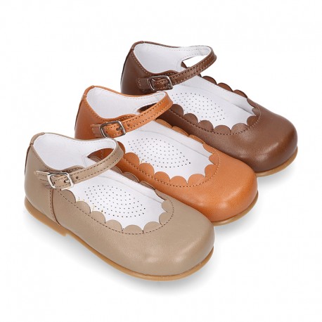 Waves design Girl SOFT NAPPA little Mary Jane shoes.